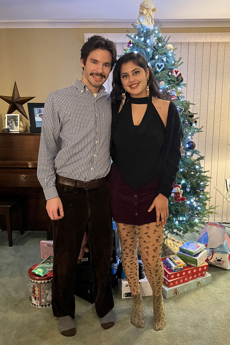 Christmas 2021 photo in front of tree